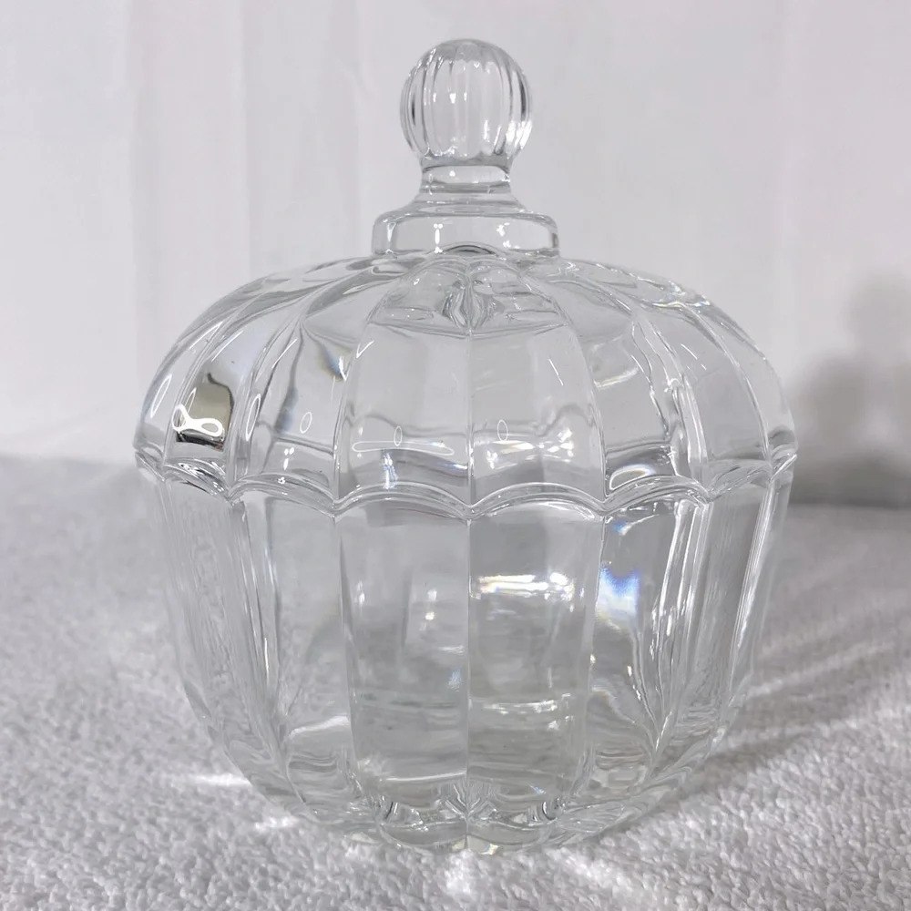 Vintage Deli Qing Ping Guo Green Apple Clear Glass Trinket Dish & Lid